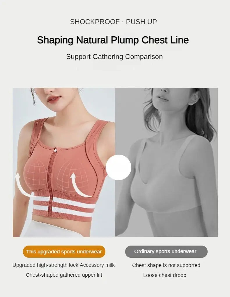 Sports Bras Zip Front For Women With Full Coverage Removable Padded Shockproof Yoga Underwear Workout Bra Running Fitness Vest