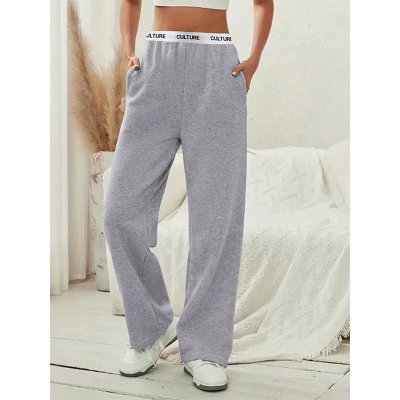Women's Fashion Pants High Waist Webbing Loose Women's Wide Leg Pants Solid Colour Casual Female Pants Autumn Daily Wear