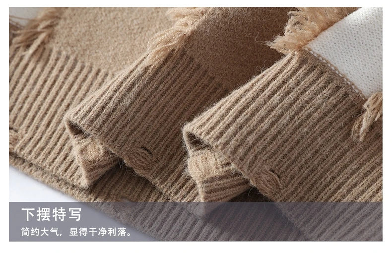 2026 Winter Fashion worn‑out design Sweater Men Casual Knit Pullovers Mens Thick Warm Loose Knitted Sweaters Streetwear Man