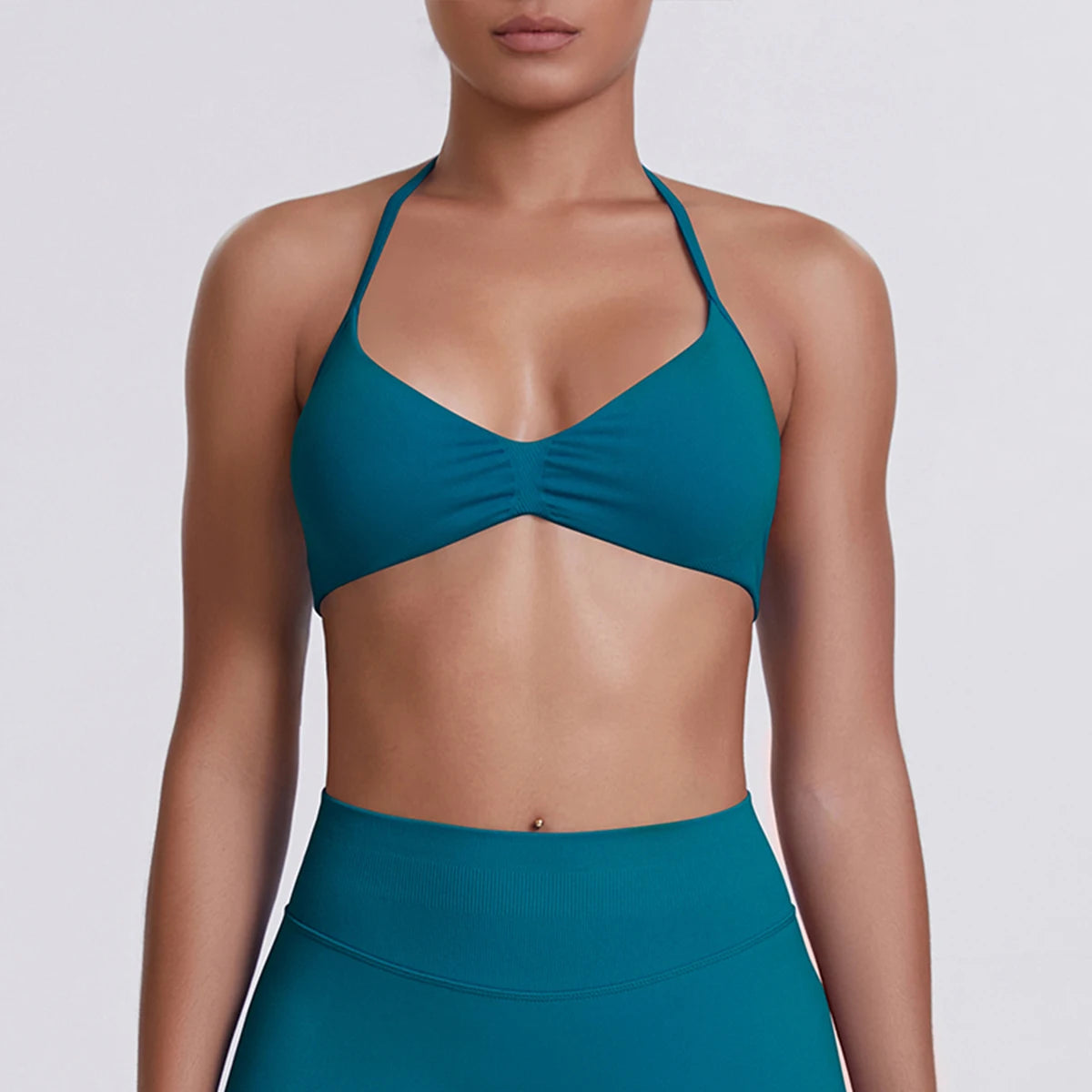Sport Bra Strappy Bra Top Women High Support Thin Strap Halter Sport Seamless Bras Scrunch Workout Yoga Tank