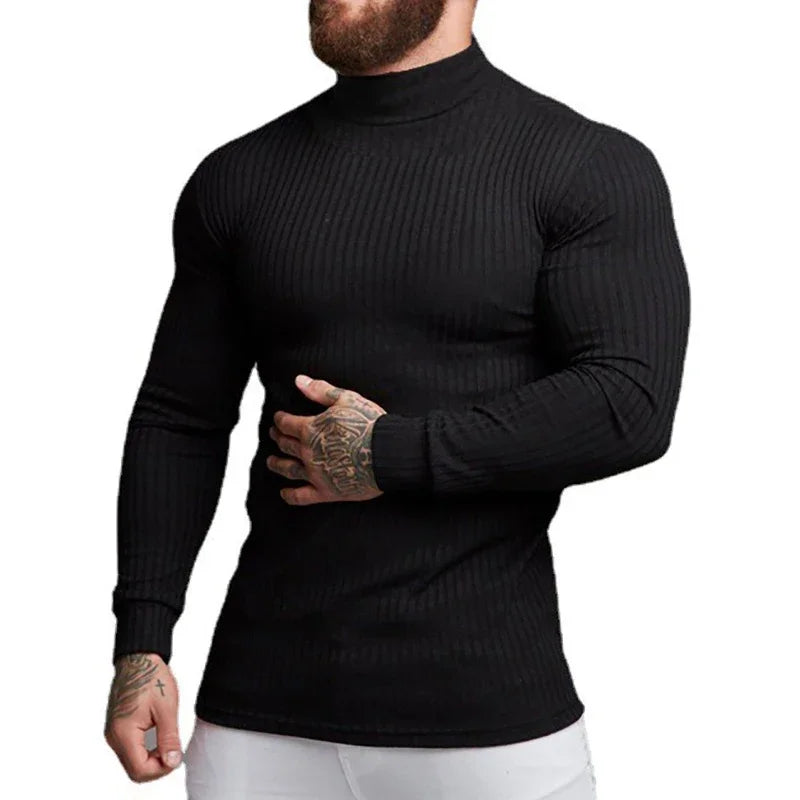Slim Ribbed Turtleneck Pullover