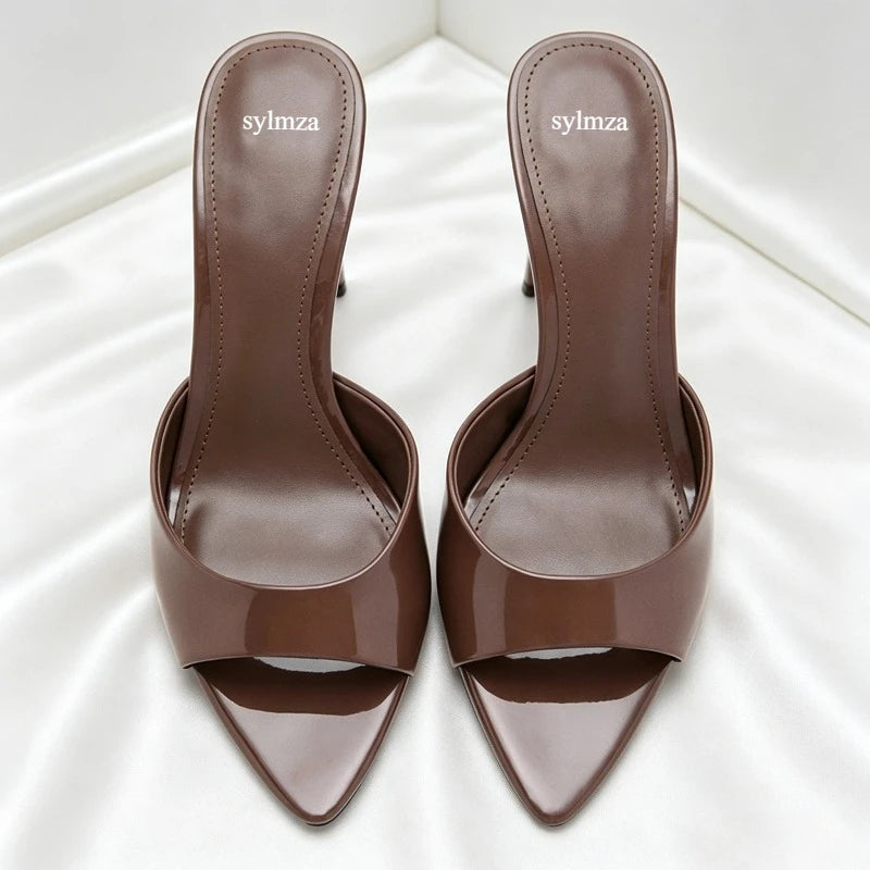 Sexy Brand High Heels Slides Female Slippers New Summer Open Toe Sandals Female Concise Mature Designer Banquet Party Shoe Woman