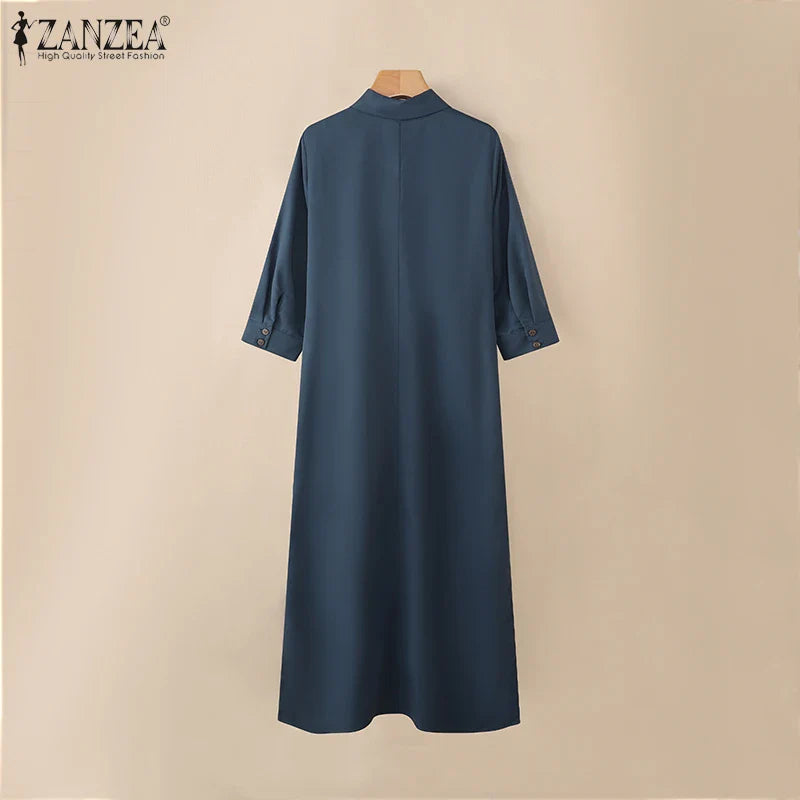 Elegant Lapel Solid Midi Dress