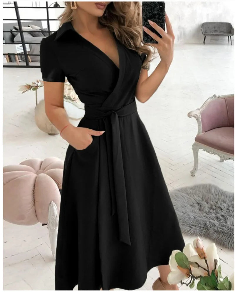 Belted Sleeveless Turn Down Dress