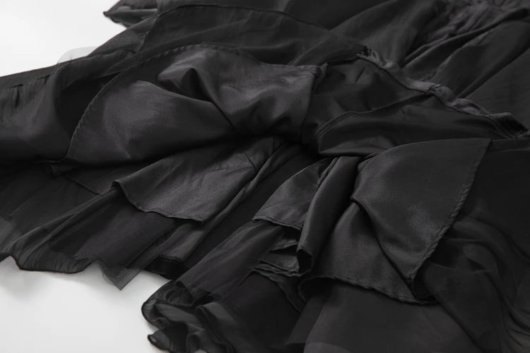 Velvet Ruffle V-Neck Evening Dress
