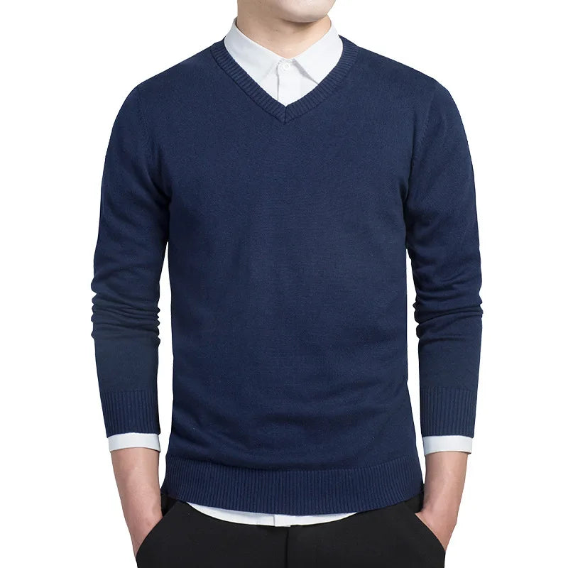 Sweater Men 2026 Autumn Casual Pullovers Men V-Neck Solid Cotton Knitted Brand Clothing Slim Fit Male Sweaters Pull Homme