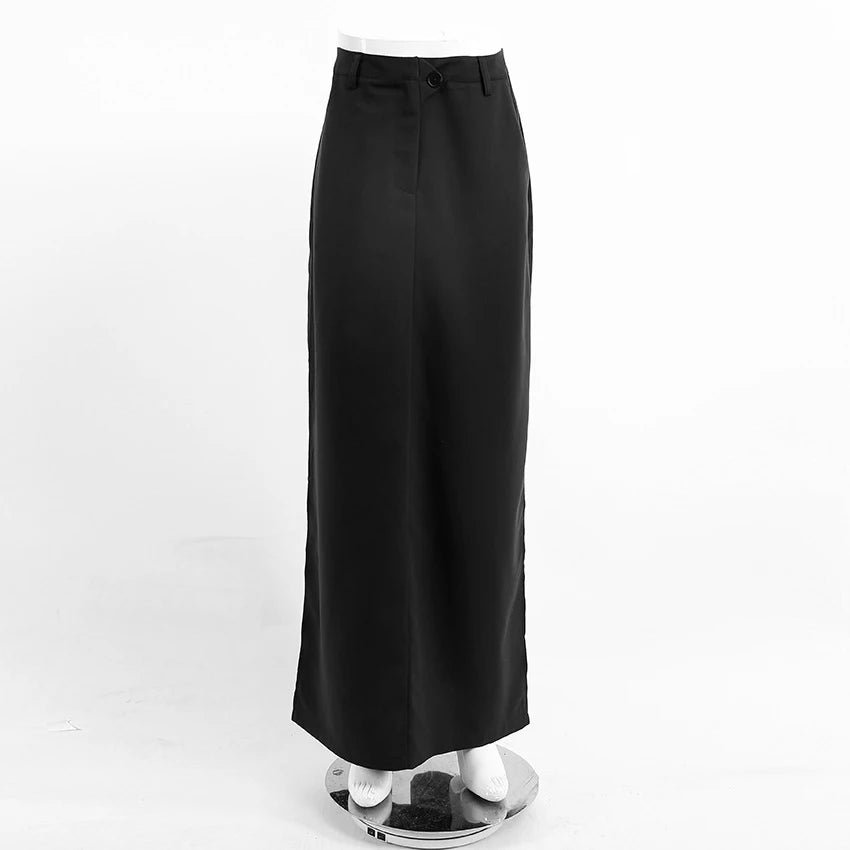 Black Loose Long Skirts Women A-Line Zip Skirts Ladies Elegant Summer Skirts Female With Pocket Ankle-Length Skirts