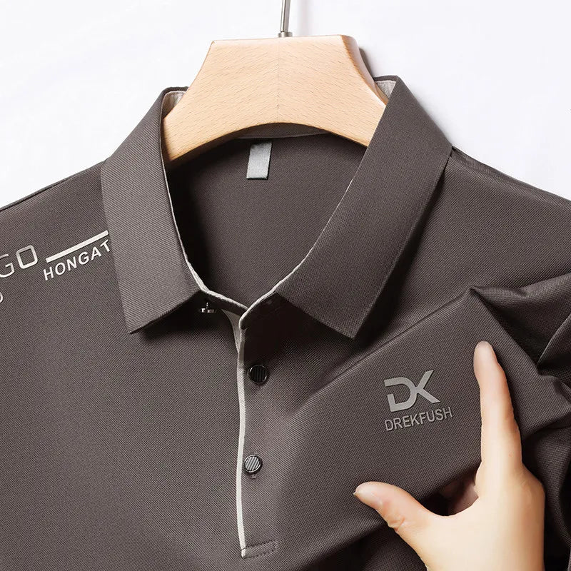 Men's Business Casual Short Sleeve Polo Shirt Solid Color with Badge Fashionable Breathable Comfortable Versatile Business Top