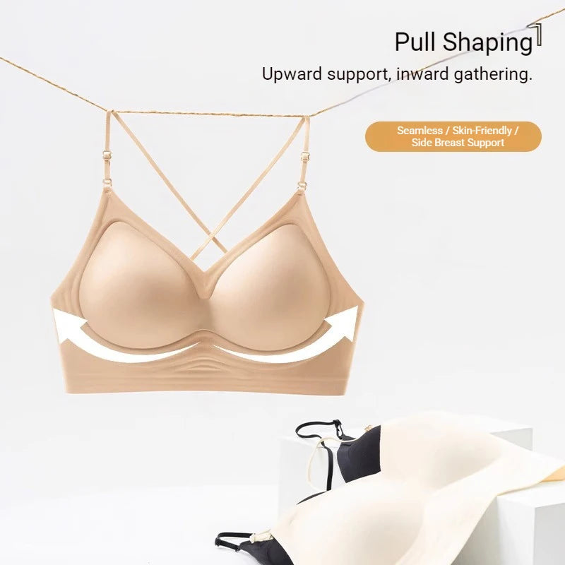 High Elastic Sports Bra 3 Ways Wearing Cross Back Wireless Padded Brassiere Breathable Invisible Yoga Fitness Workout Lingerie