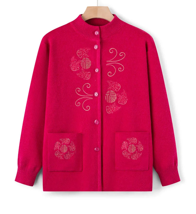 Women Winter Coats Vintage Printed Knitted Cardigan Sweater Female Jacket Spring Autumn Outerwears Top Wool Knitwear Coat