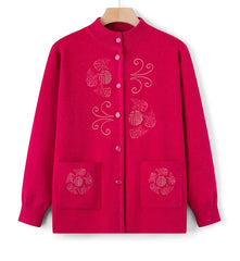 Women Winter Coats Vintage Printed Knitted Cardigan Sweater Female Jacket Spring Autumn Outerwears Top Wool Knitwear Coat
