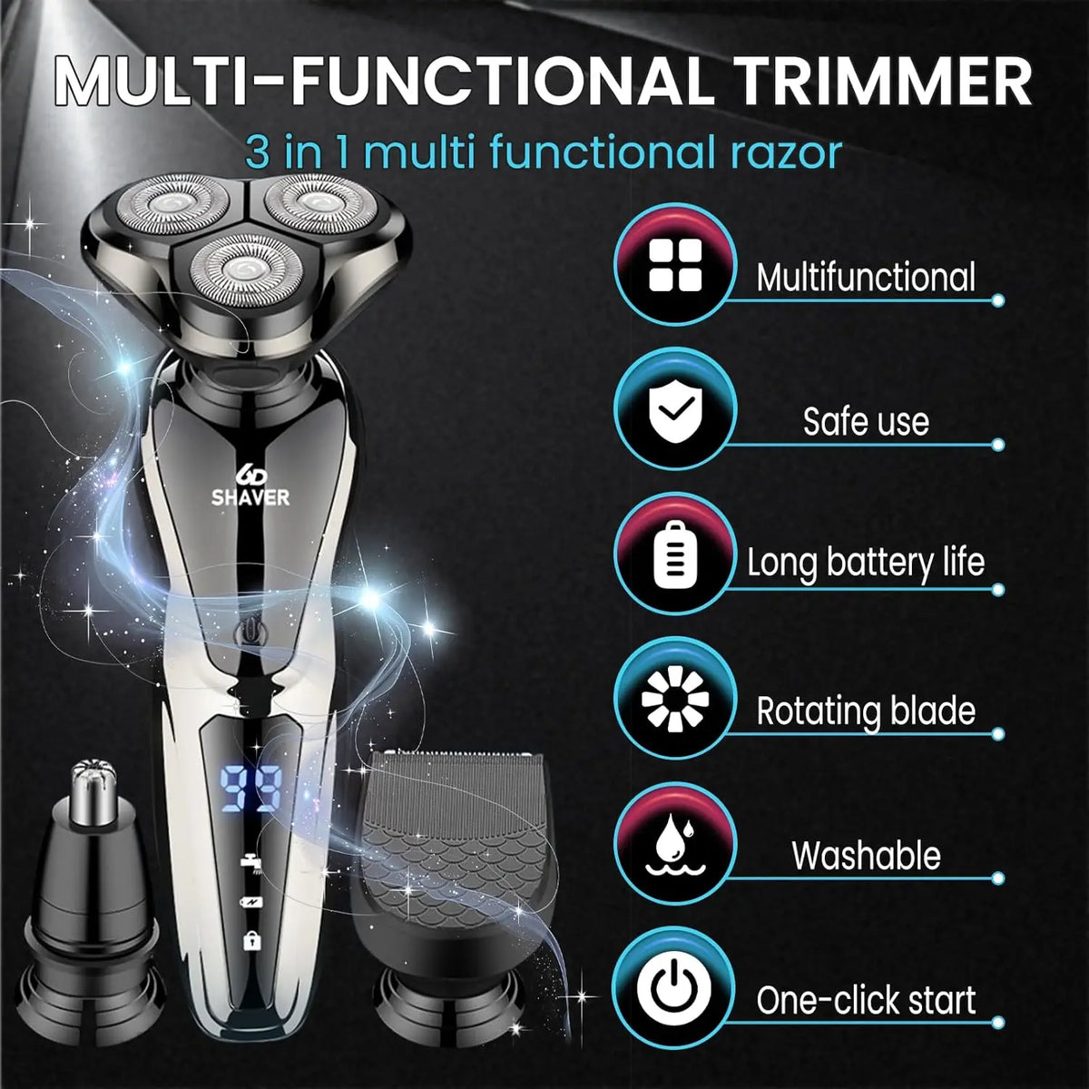 Rechargeable Electric Shaver for Men All in One Trimmer Set with Nose Trimmer Sideburns Trimmer Face Cleaning Brush