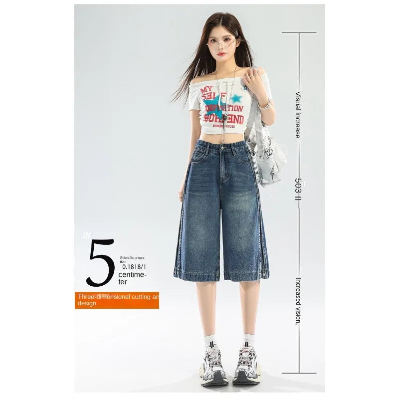 Denim Shorts for Women Summer  Fashion Trendy Loose Fitting Casual Female Jeans Breathable Comfy Streetwear