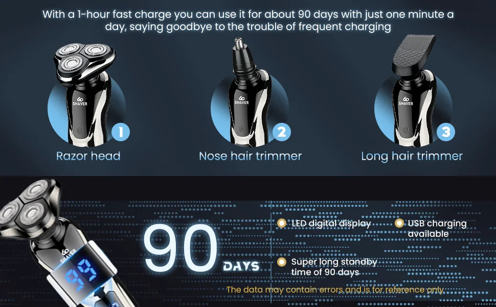 Rechargeable Electric Shaver for Men All in One Trimmer Set with Nose Trimmer Sideburns Trimmer Face Cleaning Brush