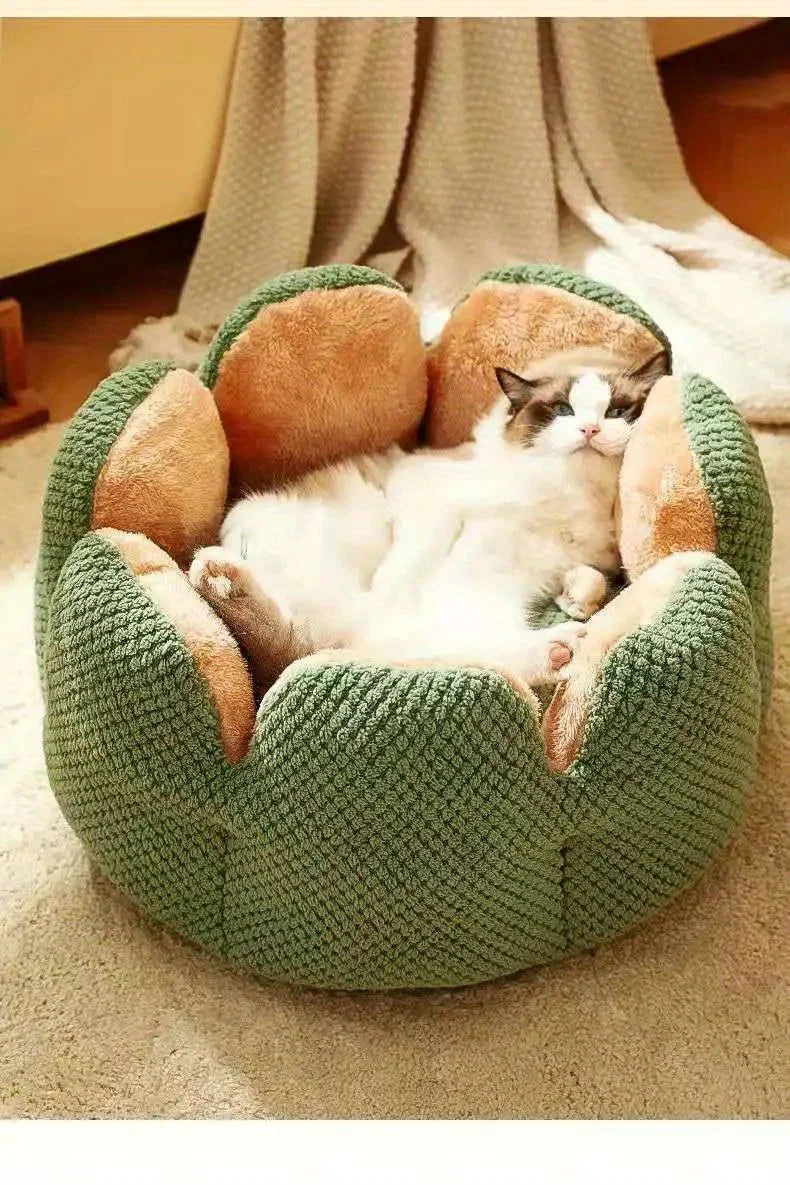 Petal Shaped Pet Bed, Plush Round Dog & Cat Cushion Mat with Knitted Texture, Ultra Soft Warm Nest for Kittens Puppies in Winter