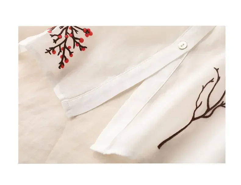 Embroidered Cotton Linen Casual Shirt