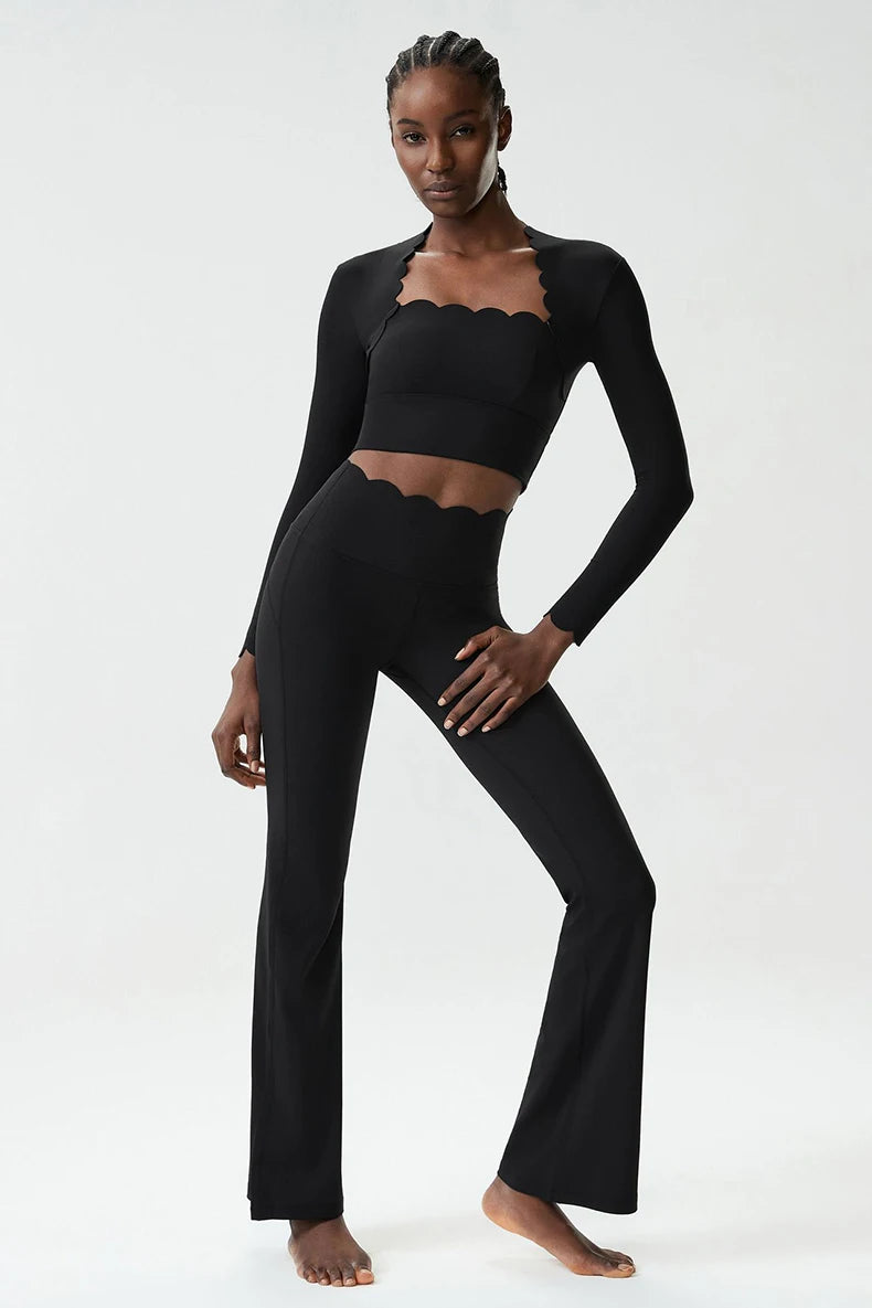 Women Two Pieces Fitness Yoga Set Solid Color Long Sleeve Gym Sportswear Breathable Quick Dry Workout Clothes Female Suit