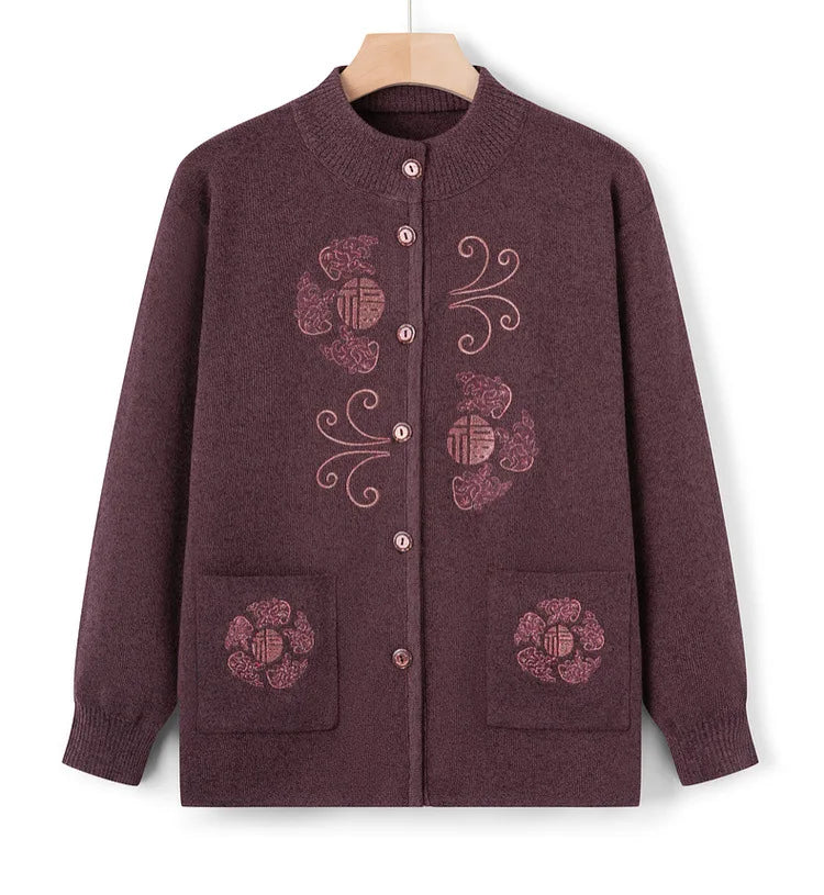 Women Winter Coats Vintage Printed Knitted Cardigan Sweater Female Jacket Spring Autumn Outerwears Top Wool Knitwear Coat