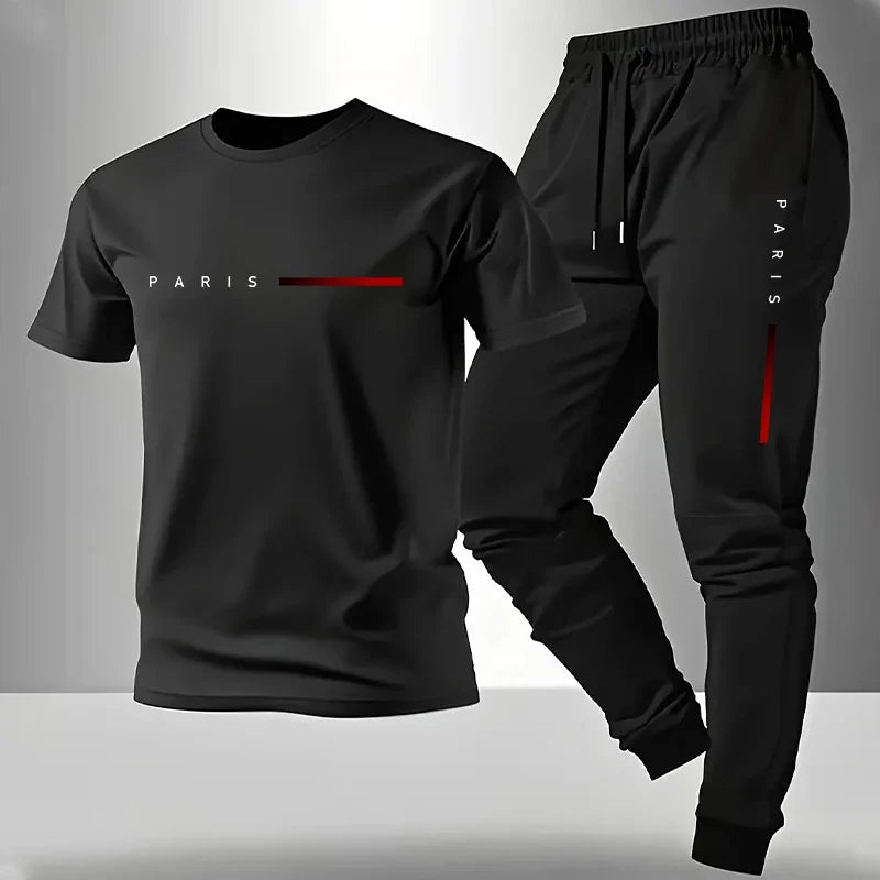 2026 New Arrival Men's Tracksuit T-shirt and Sweatpants Spring Summer Daily Casual Sports Short Sleeve Outfit Male Fashion Set