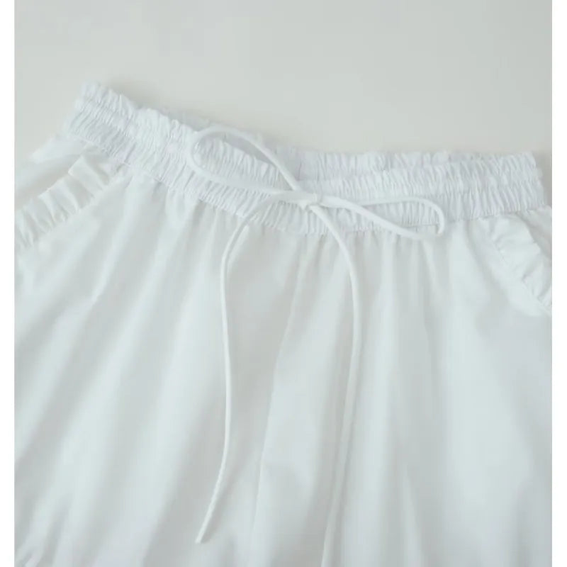 Women's Embroidered Shorts Summer New Elastic Waist With Pockets Lace-up Shorts Fashion Casual Female Shorts