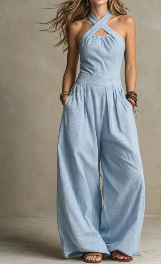 2026 Summer Jumpsuit Solid Color Hanging Neck Elegant Casual Versatile Simple Fashion Comfortable Daily Style Wide Leg Jumpsuit