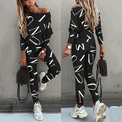 Women's Yoga Set Soft Outfit Letters Print Long Sleeve Top Spring Tracksuit Casual Sports Fitness Yoga Suit