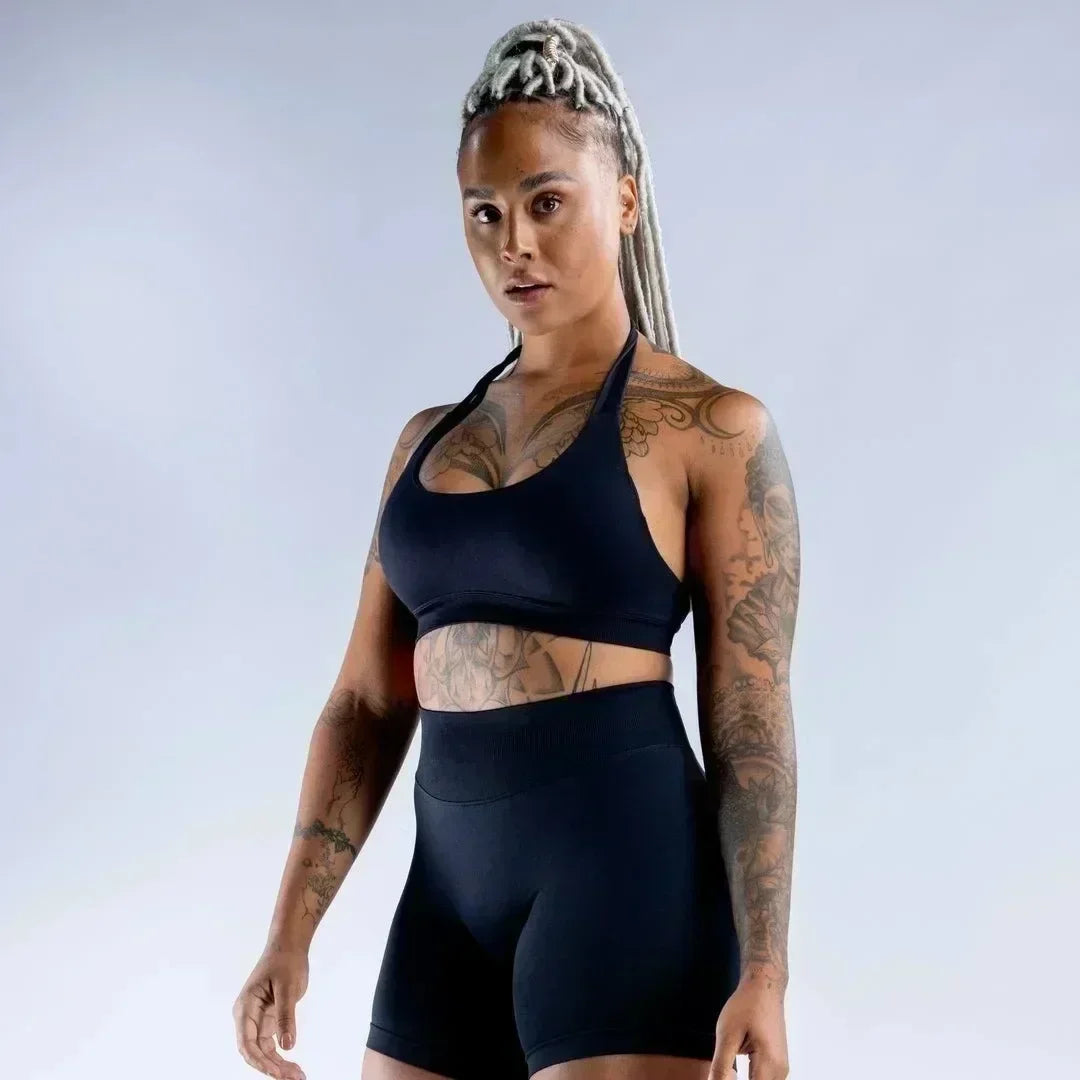 KEEP THAT PUMP Strappy Sports Bra With Logo High Support Womens Yoga Seamless Workout Top Elasticity Fitness Running Gym Bras