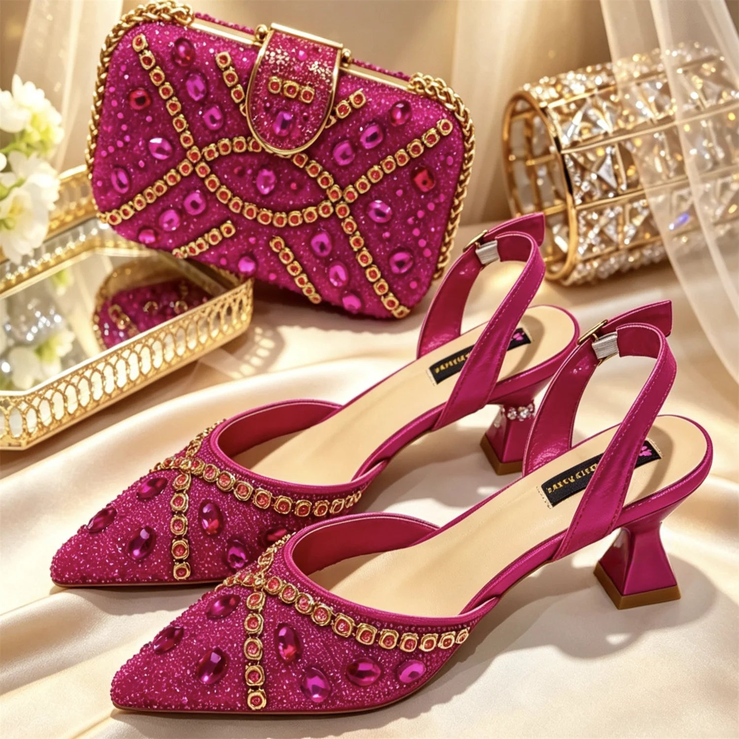 Pointed Toe High Heels Shoes and Matching Bag Set Women Fashion PU Leather Pumps Shoulder Bag Party Wedding Dress Footwear Handb