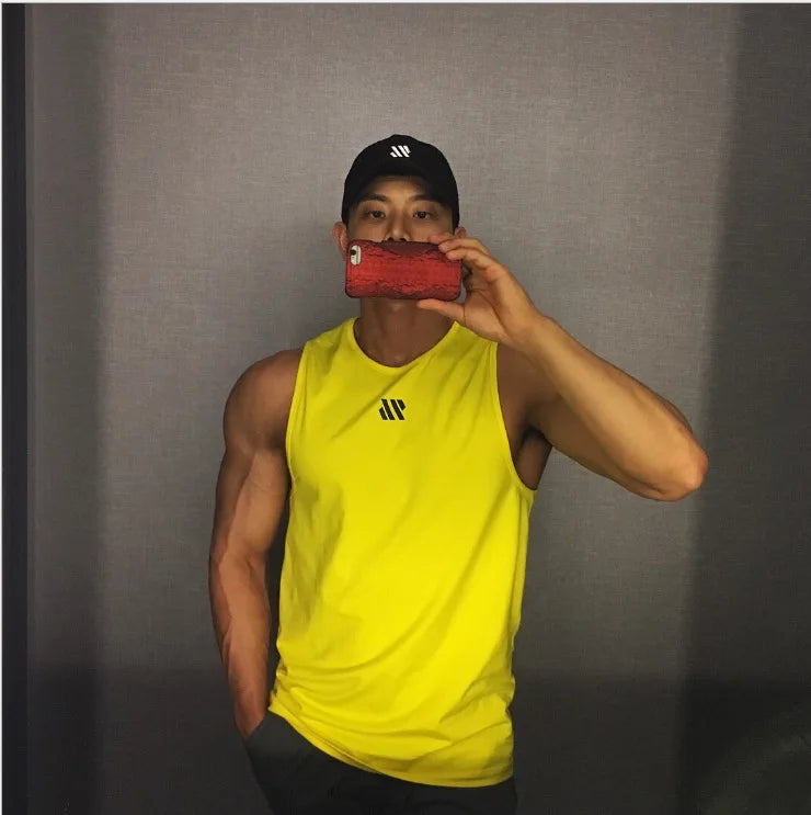 Mens Workout Tank Tops Mash Fabric Quick Dry Muscle Sleeveless Shirts Cut Off Slim Fit  Bodybuilding Gym Tees Singlet