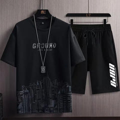 2023 Summer Men's Tracksuit 2 Piece Set Fashion Casual Solid Short-Sleeved T-Shirt and Shorts Sport Suit Breathable Man Clothing