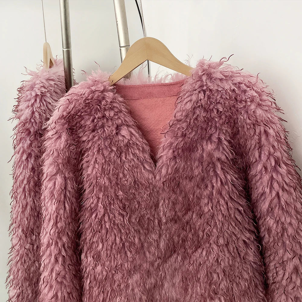 Fur Coat Eco-friendly Coats for Woman Artificial Winter Fur Coat Warm Women's Clothing New in Coats & Jackets Women Tops Stones