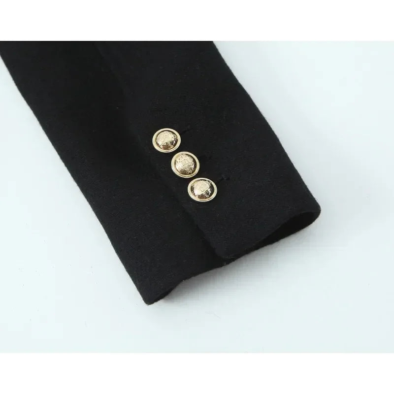 Retro Black Wool Long Coat