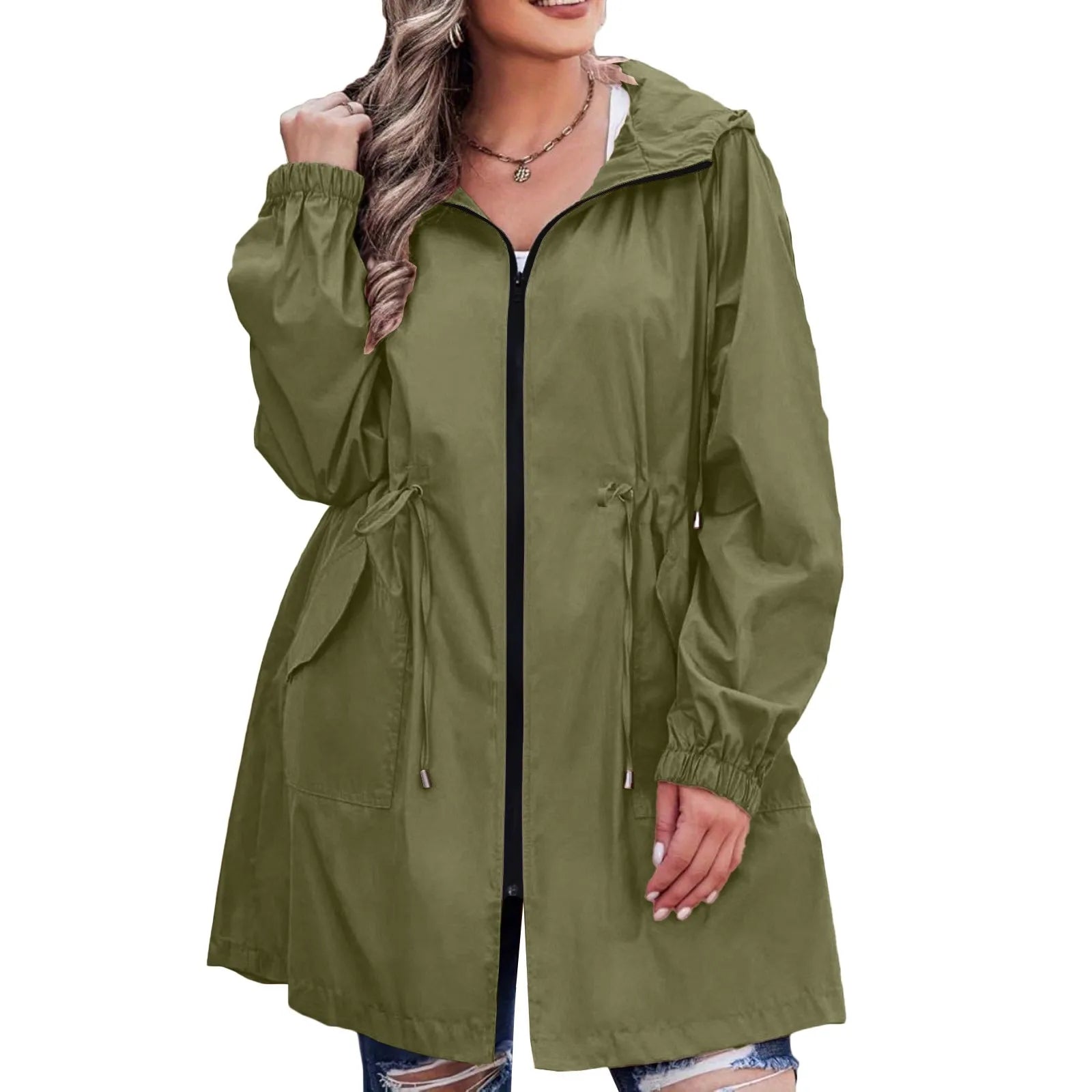 Women Trench Coat New Spring Autumn Jacket Casual Long Sleeve Hooded Mid Long Windbreaker Female Overcoat High-Quality Coats