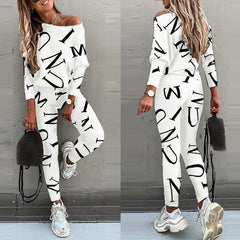 Women's Yoga Set Soft Outfit Letters Print Long Sleeve Top Spring Tracksuit Casual Sports Fitness Yoga Suit