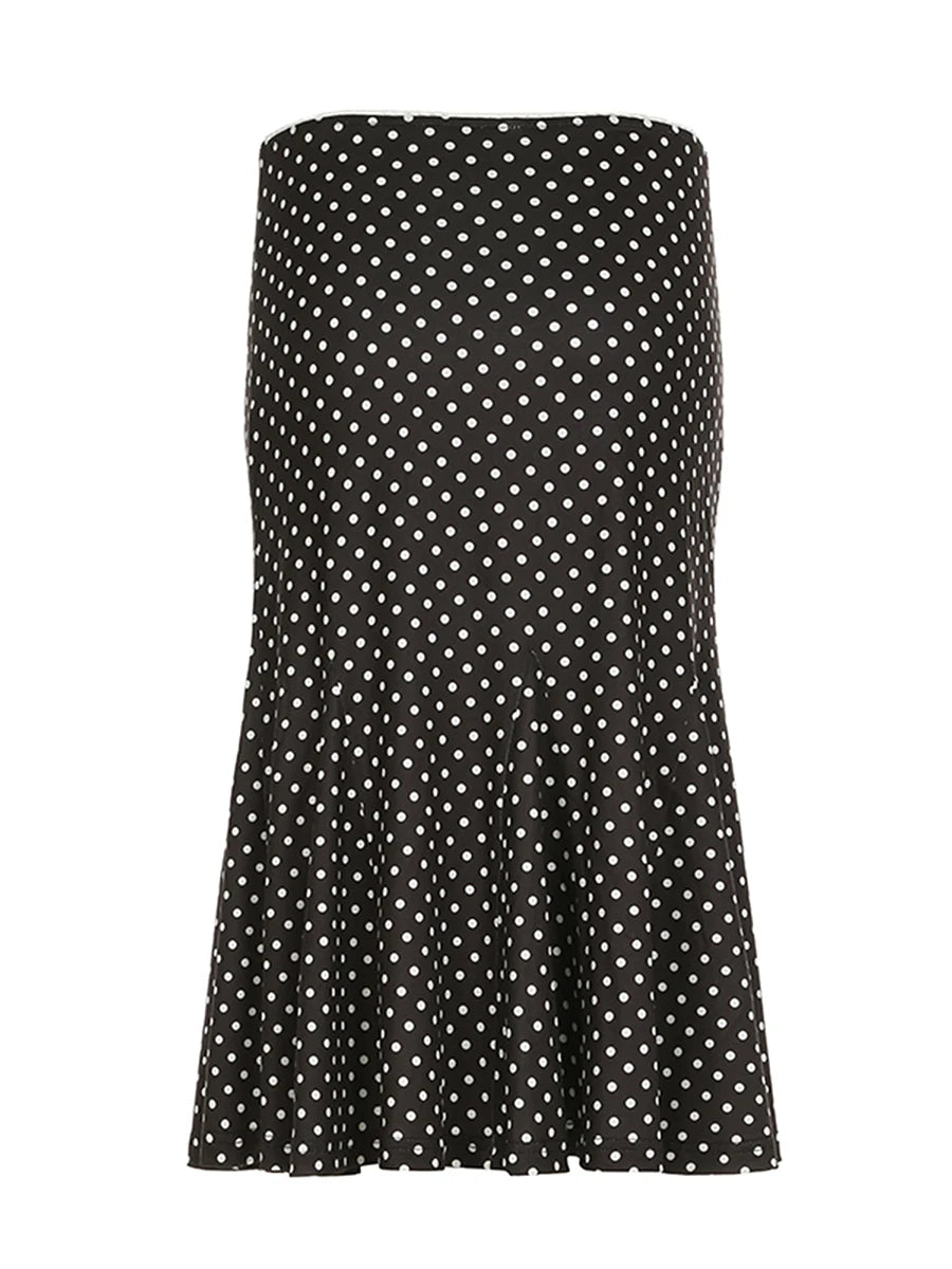 Dot Print Low Waist Skirts Spring Summer Vintage Casual Skirts Women Fashion Midi Skirts