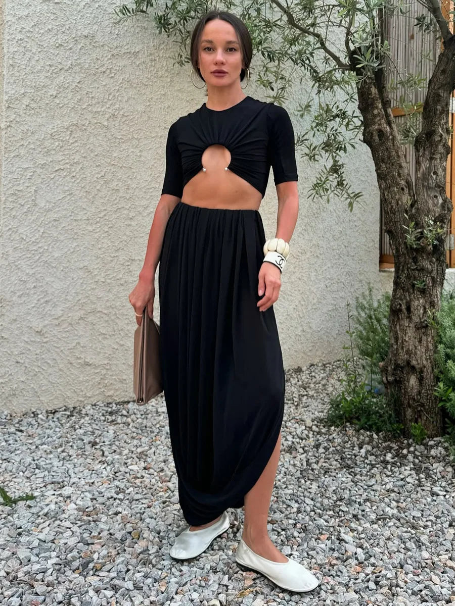 Irregular Skirt for Women Spring Summer New Elegant Street Style Skirt Women's Fashion Loose Ruched Draped Side Split Maxi Skirt