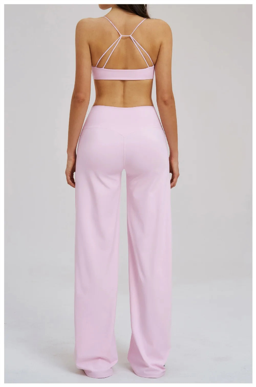 Yoga Set - Backless Bra + Cross Waist Wide Leg Pants Fitness Suit, Jogging Tracksuit Active Wear Workout Loungewear Sports Gym
