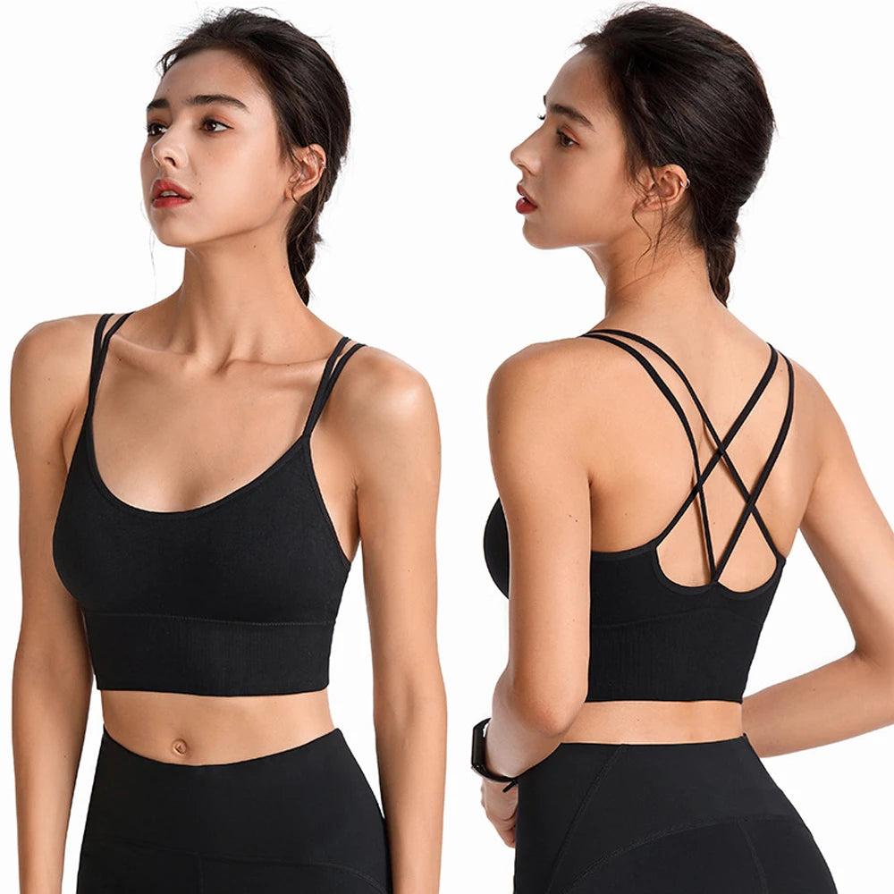 1Pcs Women Sports Bras Seamless Criss Cross Back Sexy Padded Fitness Yoga Vest Gym Running Crop Top Breathable Beauty Bras