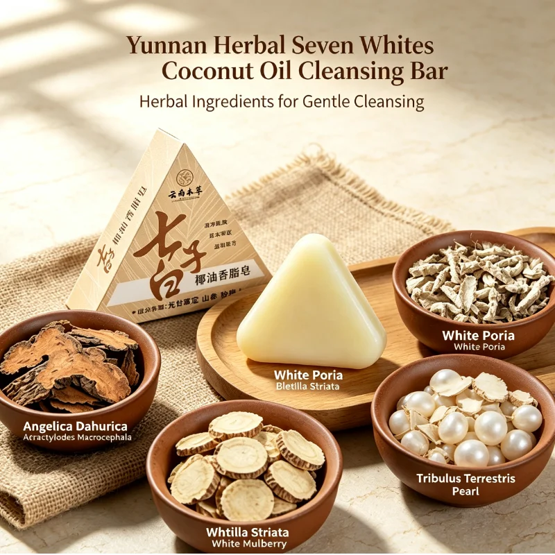 Herbal Coconut Oil Seven Seed White Handmade Soap Glycerol Formula Whole Body Cleaning Soap Natural Gentle Cleansing Bath 2-in-1