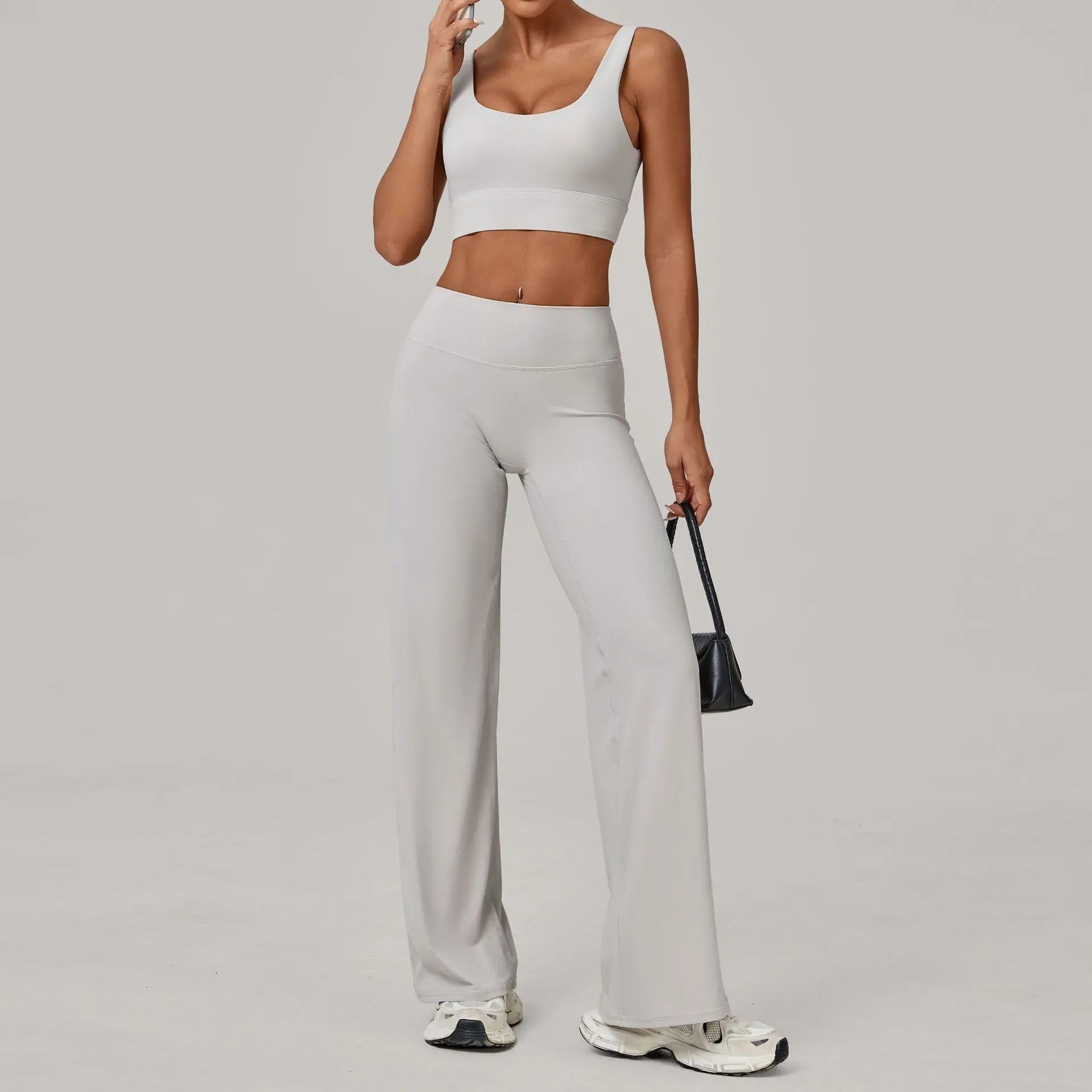 2PCS Yoga Set Women Yoga Pant Workout Tracksuit Sportswear Gym High Waist Straight Leg Bottoms Fitness Bta Sports Suit XP01