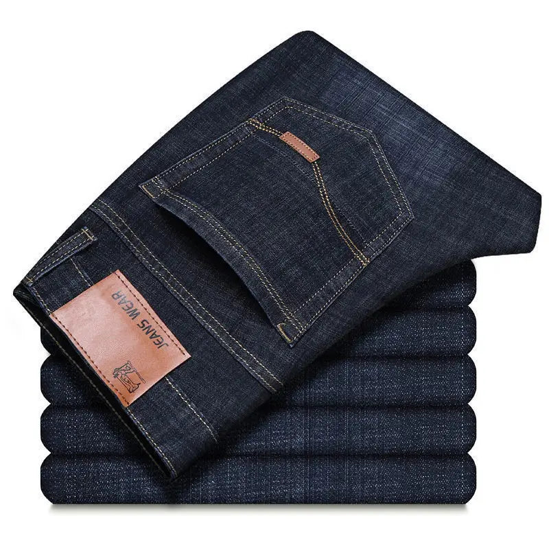 Men's Jeans Casual Straight Stretch Fashion Classic Blue Black Work Denim Trousers Male Brand Clothing