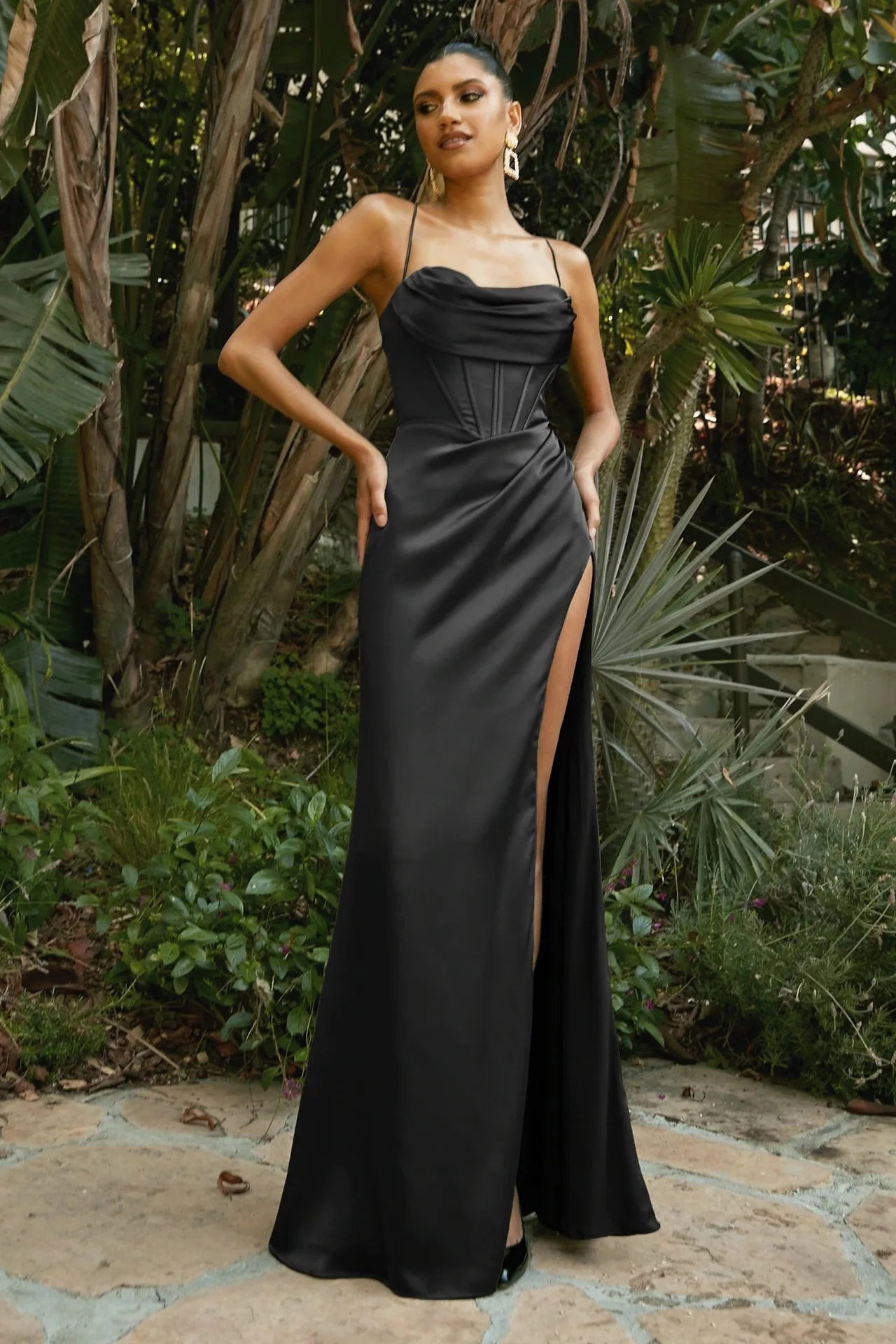 Elegant Backless V-Neck Evening Gown