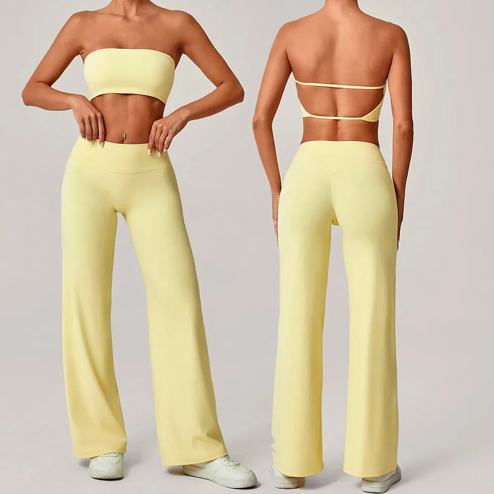 2PCS Yoga Set Women Yoga Pant Workout Tracksuit Sportswear Gym High Waist Straight Leg Bottoms Fitness Bta Sports Suit XP01