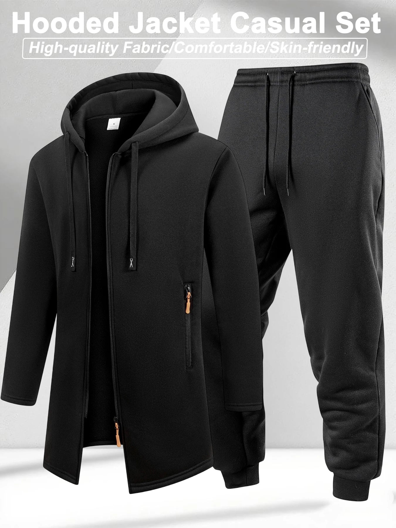 Men's Winter Casual Tracksuit Warm Zip-up Hoodie Jacket Sweatpants Set Daily Sports Jogging Suit Regular Fit Outdoor Sport Suit