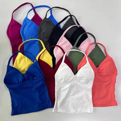 Women's Sexy Sports Bra - Open Back Design, Breathable Stretchy Fabric for Yoga - Elegant Solid Color All-Season Activewear
