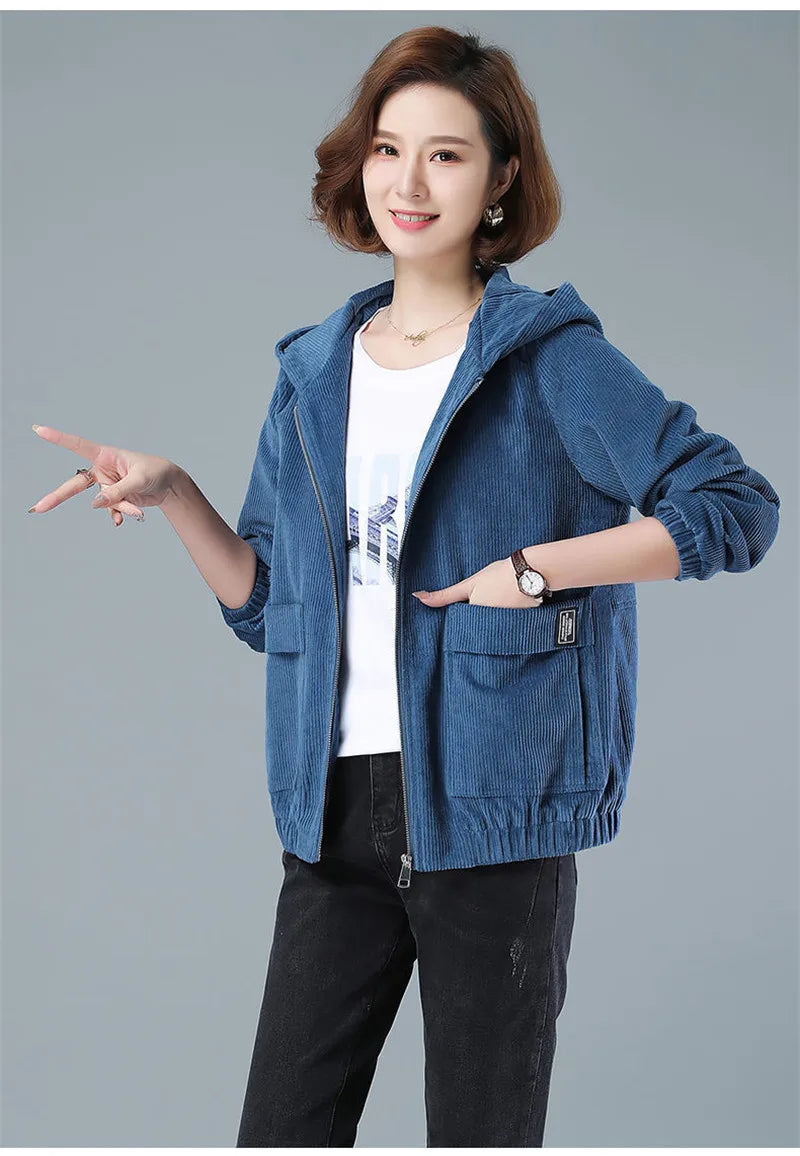 Corduroy Hooded Loose Jacket