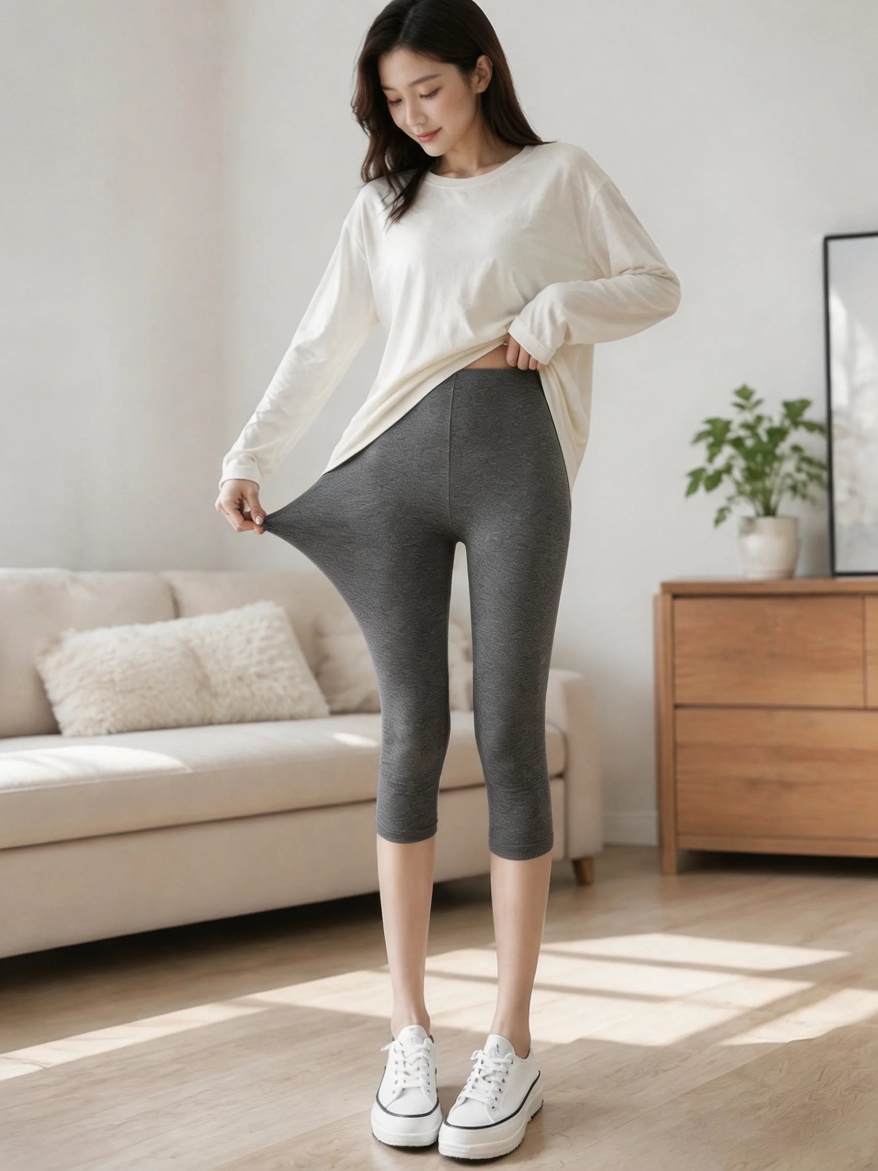 1PCS Women's 7/10 Modal Leggings, Can Be Worn Outside, Summer Thin Breathable Slim Fit, Anti-Exposure Stretchy High-Waist