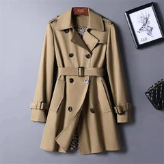Double-Breasted Tie-Waist Trench Coat for Women
