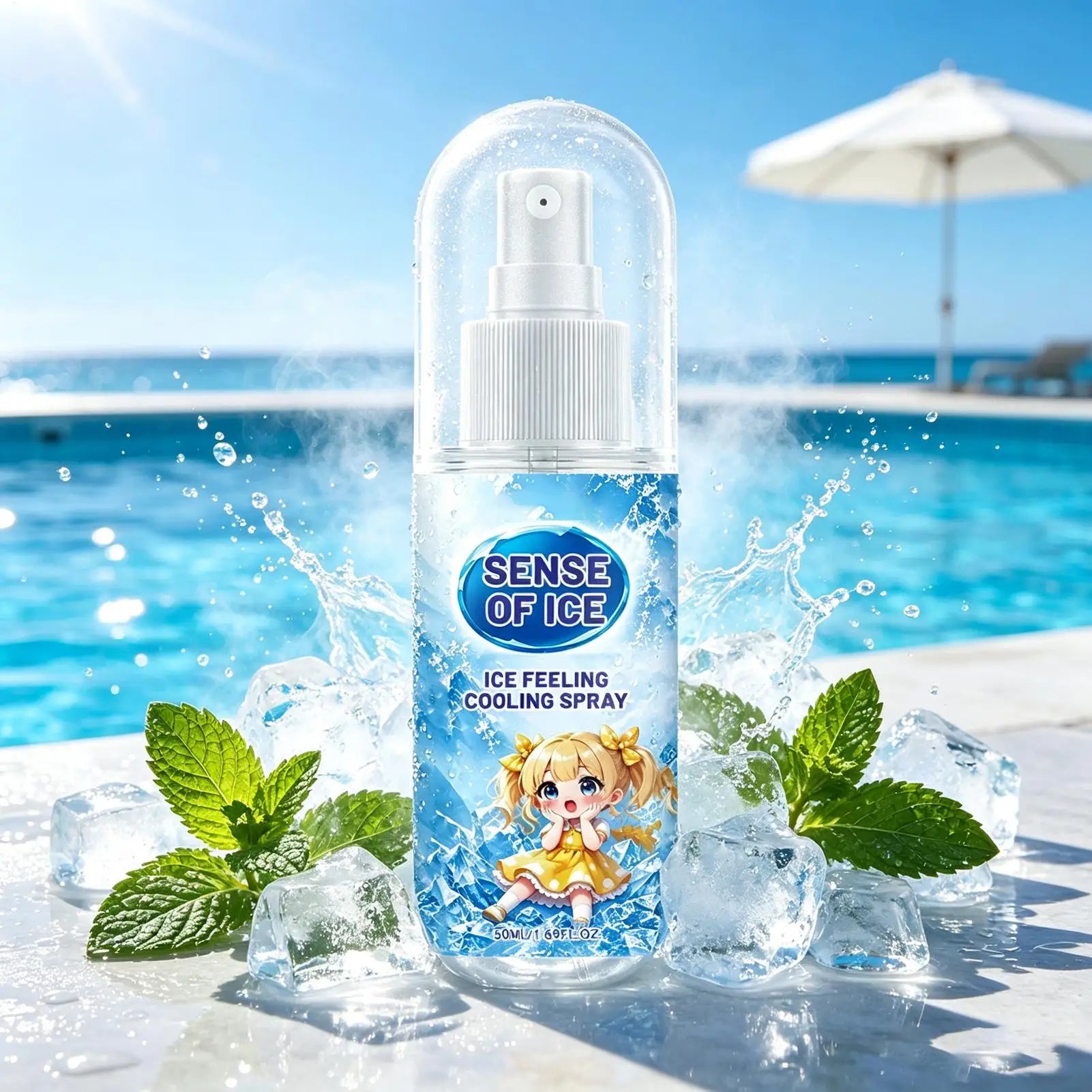 50ml Cooling Spray Body Instant Cooling Mist Long Lasting Non Sticky Heat Relief Face Skin Clothing Sports Travel Hiking