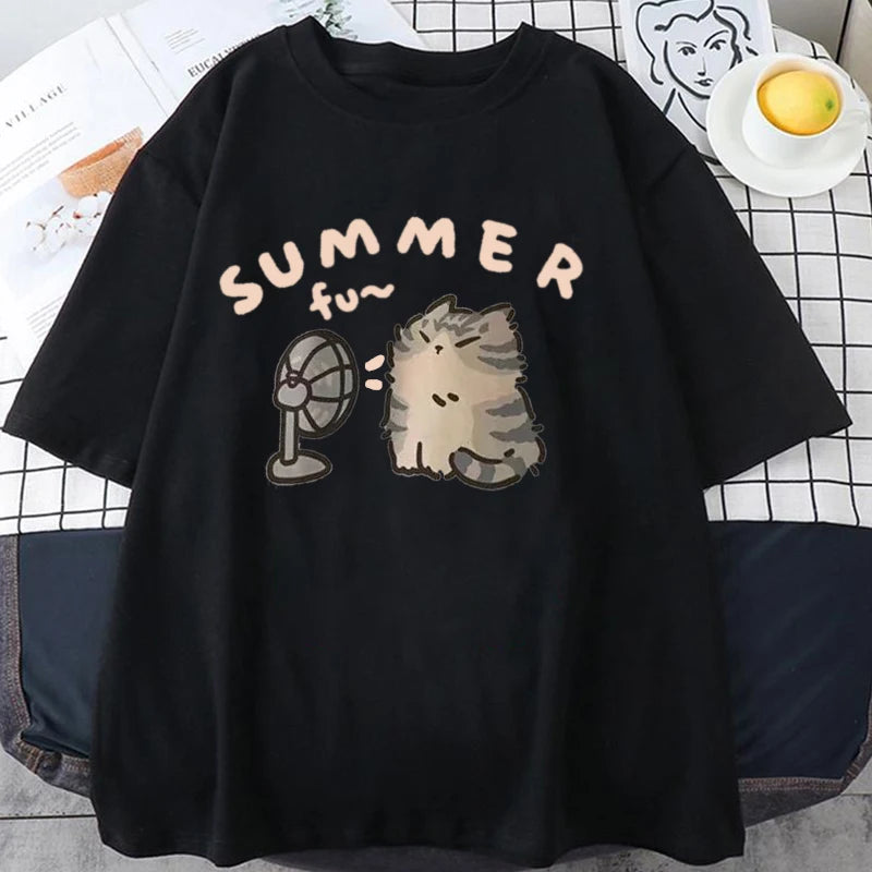Minimalist Cat Print Casual Tee